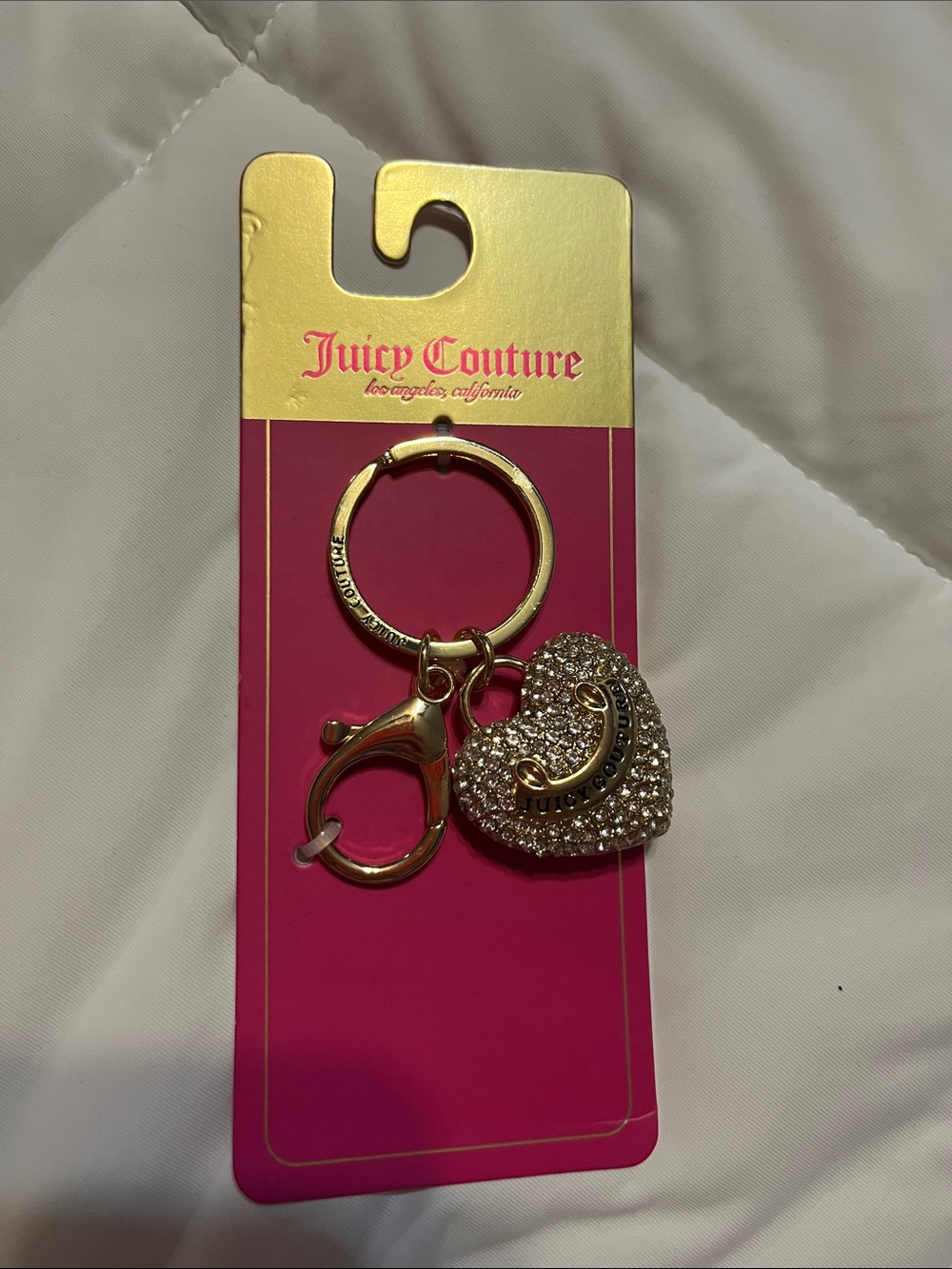 Juicy Couture Gold Heart Crystal Key Ring with Pink Card Tag